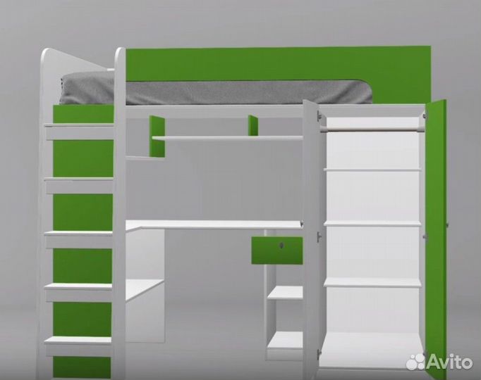 Кровать чердак со столом и шкафом Сонома/Венге