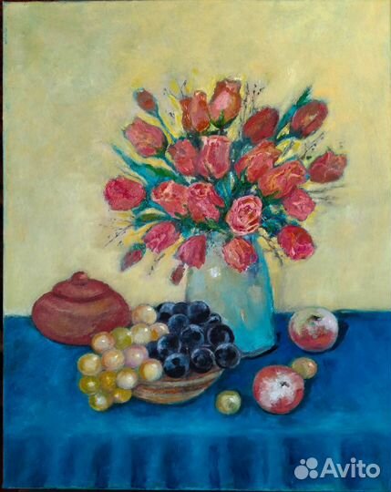 Натюрморт с розами, холст, масло