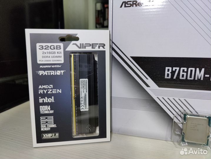 Новый комплект i5 12400f+b760+32gb+кулер