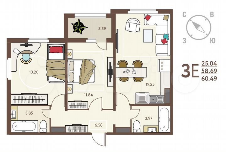 2-к. квартира, 60,5 м², 16/17 эт.