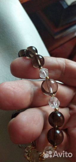 Браслет,с нат.камнями(раухтопаз+горный хрусталь)
