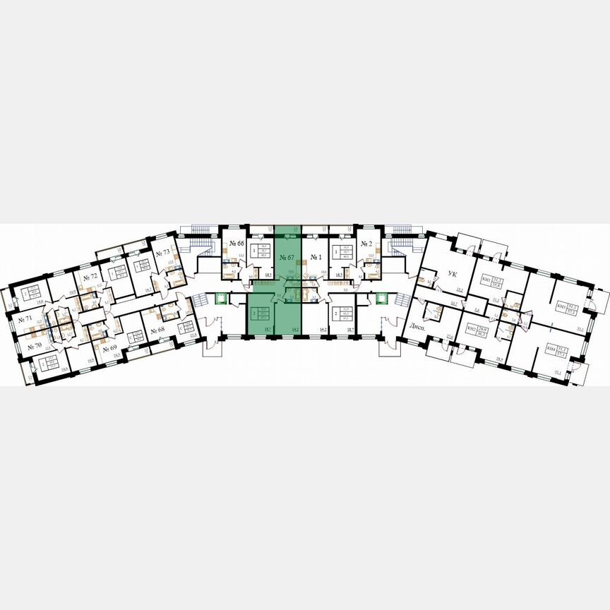 2-к. квартира, 67,1 м², 1/8 эт.