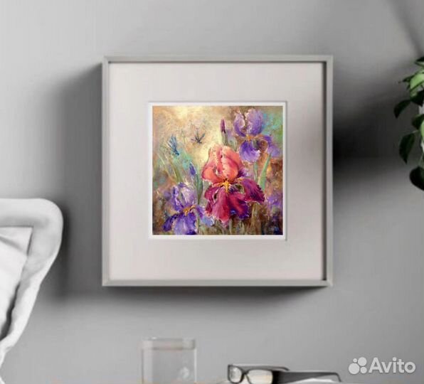 Ирисы, картина маслом с цветами