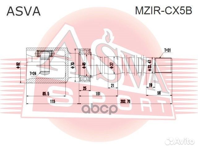 ШРУС внутренний правый 24x37x31 mzir-CX5B asva