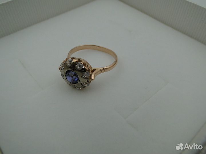 Винтажное кольцо с иолитом, золото 585