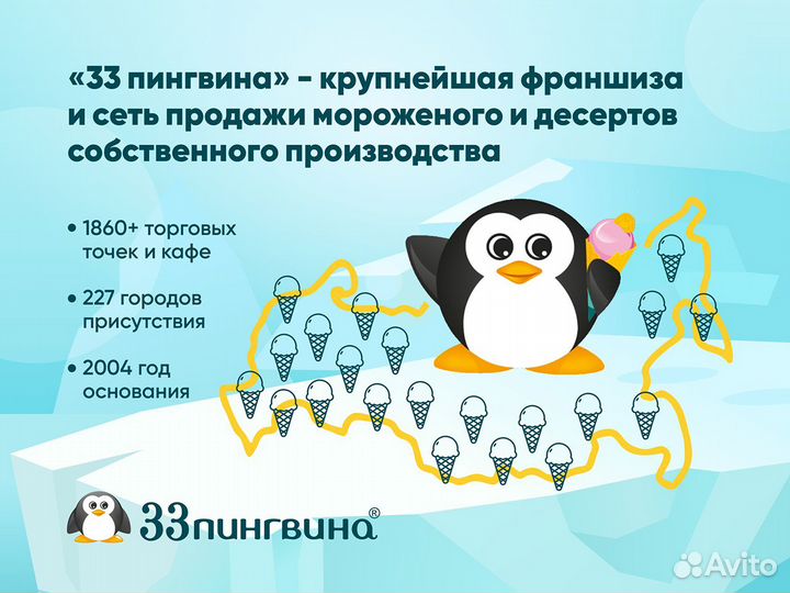 Франшиза мороженое «33 пингвина». Формат Павильон