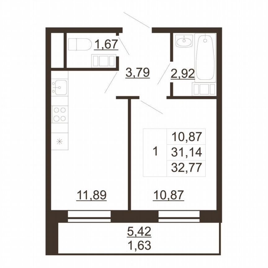 1-к. квартира, 32,8 м², 3/6 эт.