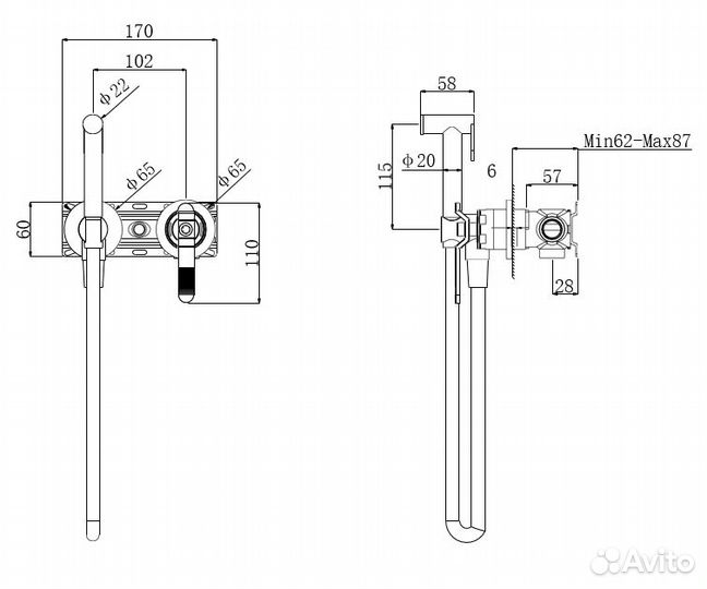 Гигиенический душ со смесителем Bronze de Luxe