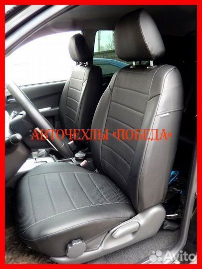 Чехлы Mitsubishi L200 из экокожи чёрные Классика