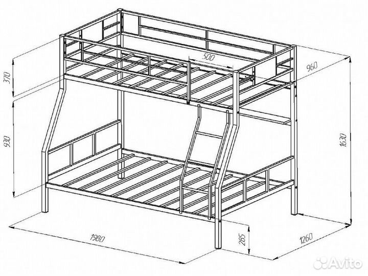 Кровать двухярусная металлическая