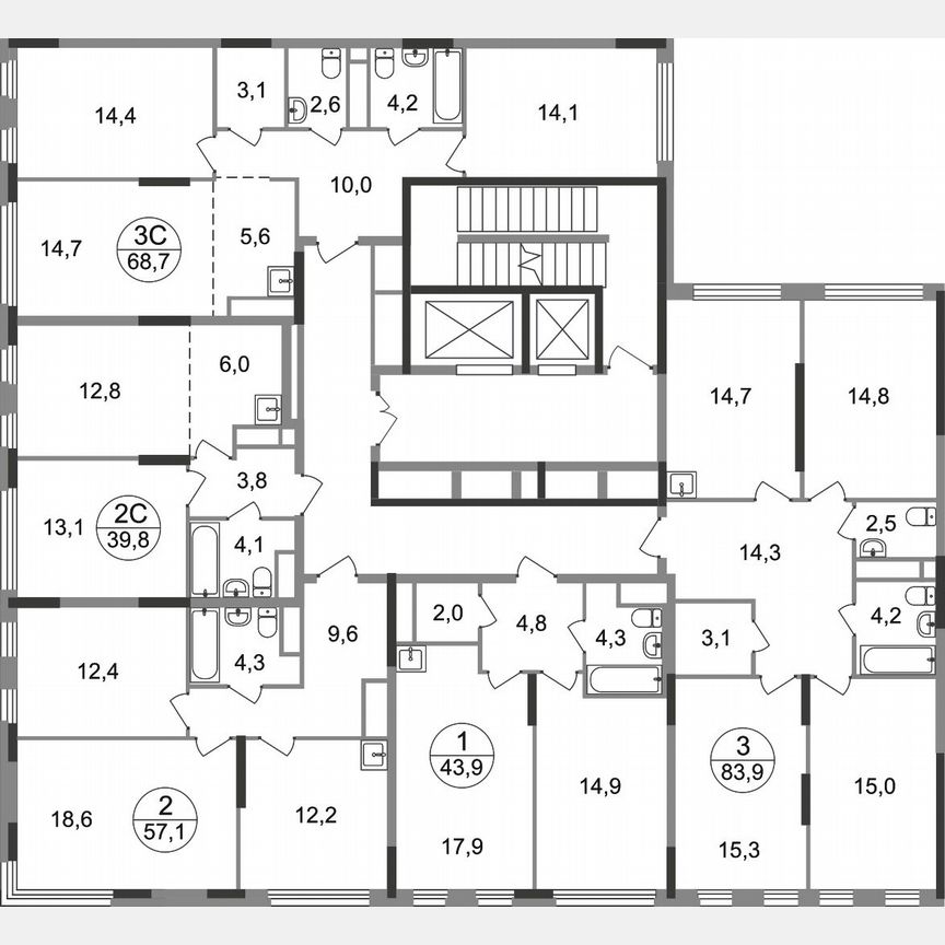 3-к. квартира, 83,9 м², 14/17 эт.