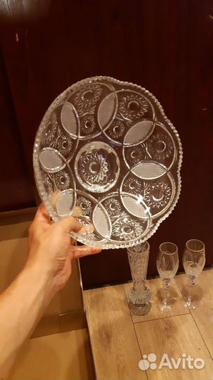 Ваза для фруктов, бокалы хрусталь