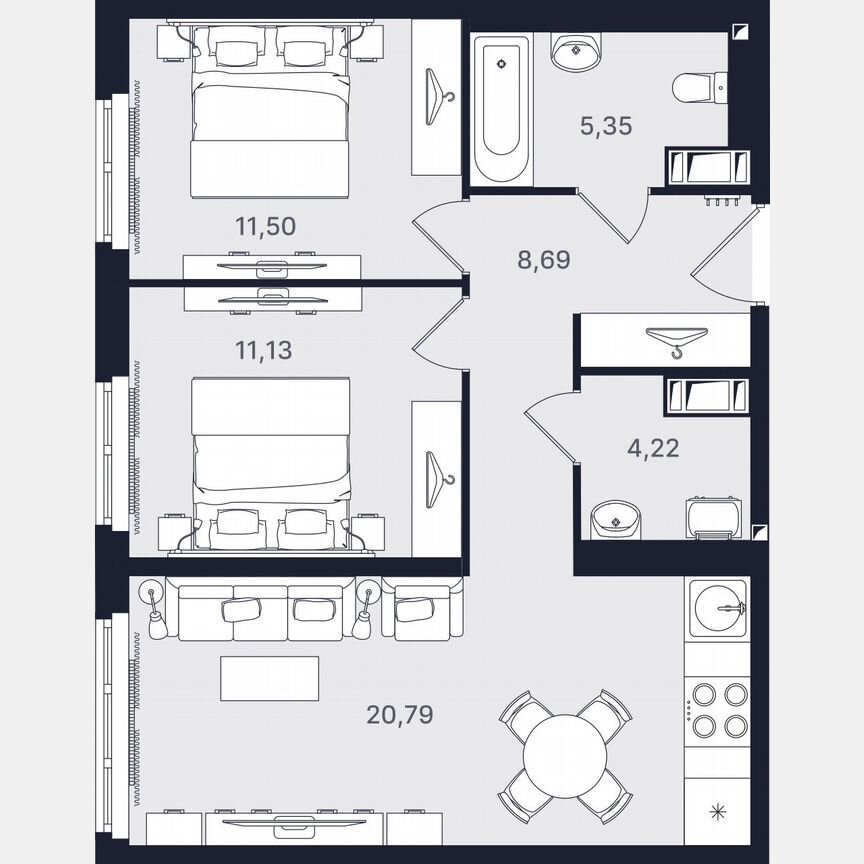 3-к. апартаменты, 61,7 м², 9/24 эт.