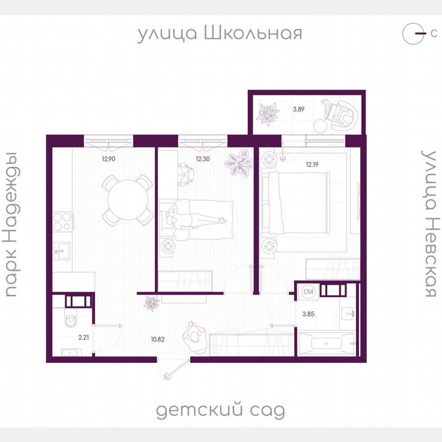2-к. квартира, 55,4 м², 2/5 эт.