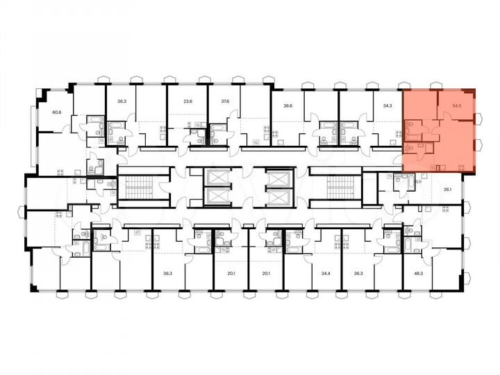 2-к. квартира, 54,5 м², 17/24 эт.