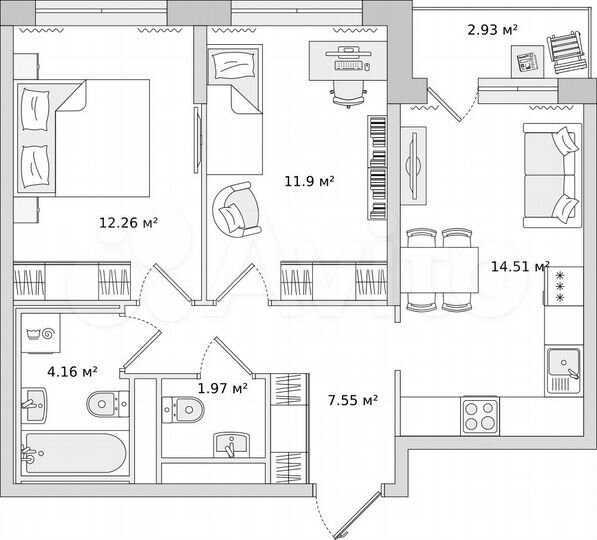 2-к. квартира, 52,6 м², 21/21 эт.