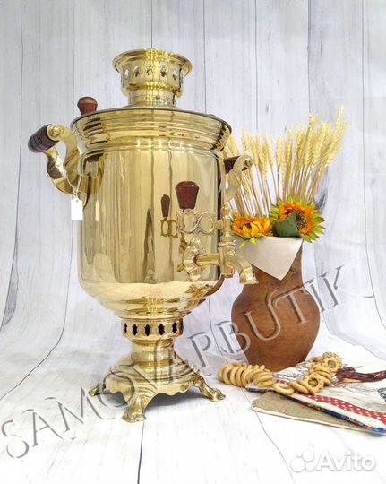 Самовар на дровах латунный (золото) Тула