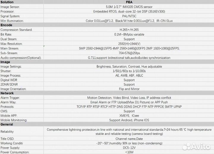 Уличная IP PoE Audio камера 5MP Sony MX335 + 3516