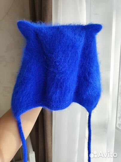 Чепчик женский с ушками синий