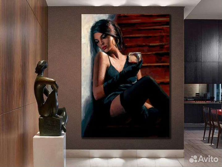 Картина маслом девушка с бокалом
