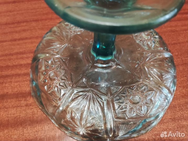 Ваза на ножке СССР купоросное стекло фруктовница