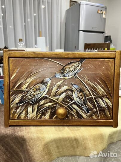 Хлебница деревянная с ручной росписью