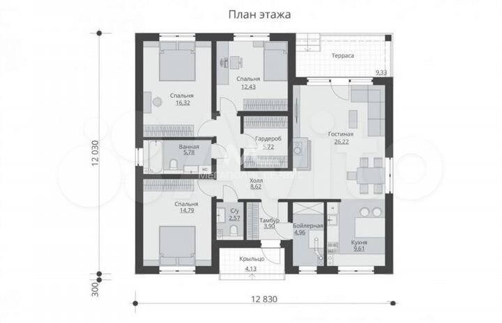 Коттедж 144 м² на участке 10 сот.