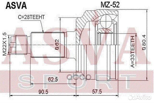 ШРУС внешний перед прав/лев MZ52 asva