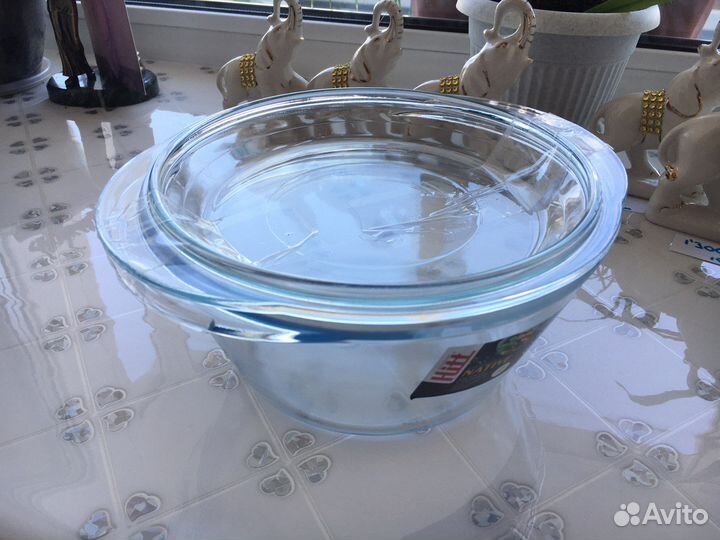 Стеклянная кастрюля форма для запекания 2 л, новая