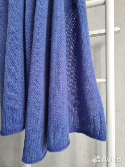 Синий шарф вязаный из 100 мериноса, ручная работа