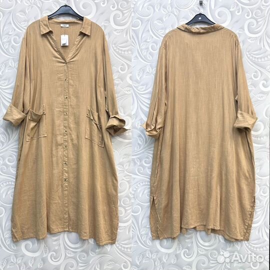 Платье/рубашка лен Сафари р.62-66