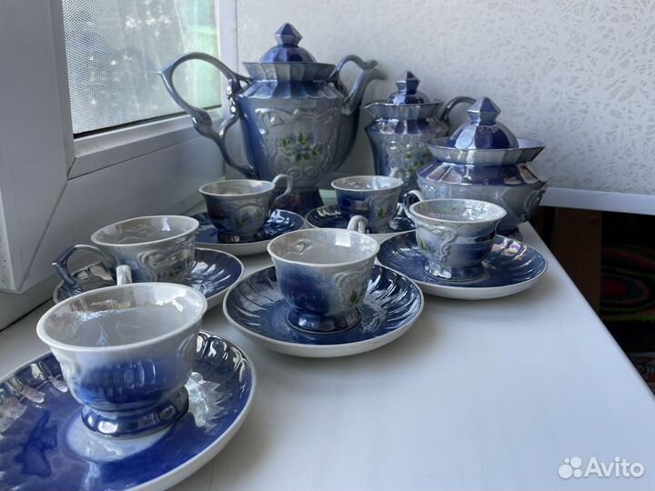 Сервиз кофейный голубой металлик 6 персон