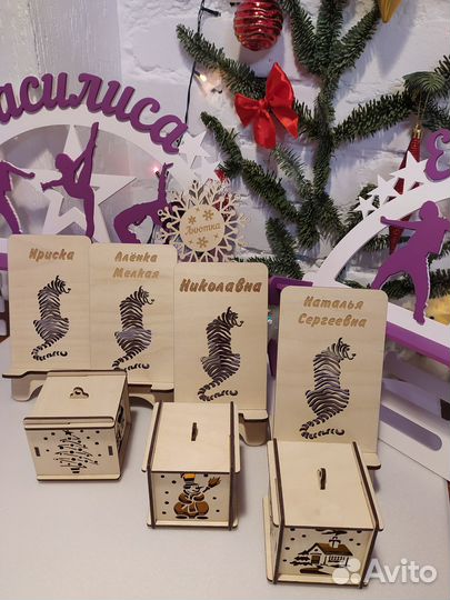 Ëлочные подвески/фонарики/кубики дерево