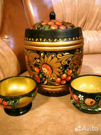 Набор: Бочонок и 2 чашечки, хохлома, ручн работа