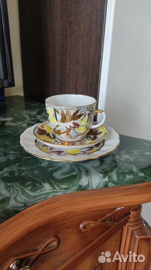 Сервиз золотые ромашки лфз Кофейное трио