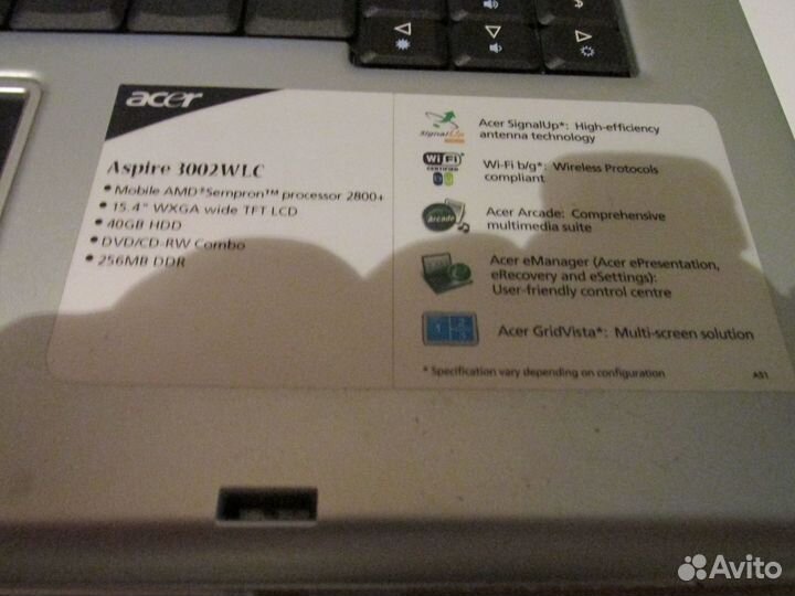 Ретро ноутбук Acer aspire 3002WLC