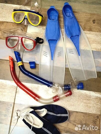 Маска для плаванья и трубка, бронь