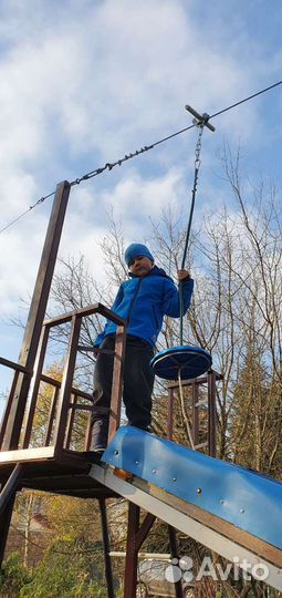 Канатная дорога, тарзанка на роликах, зиплайн