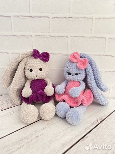 Плюшевый вязаный заяц, ручная работа