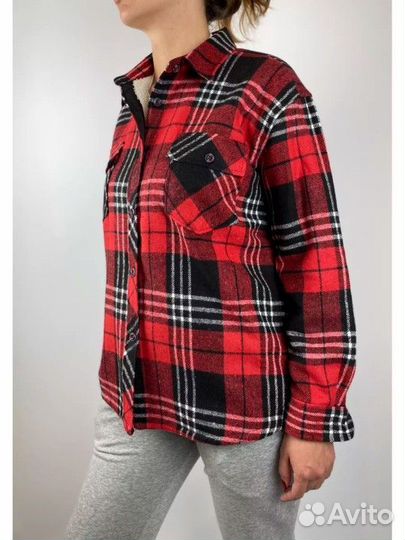 Рубашка в клетку оверсайз с мехом