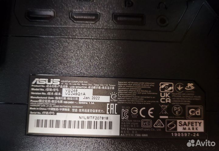 Монитор 165гц asus tuf vg249q1a