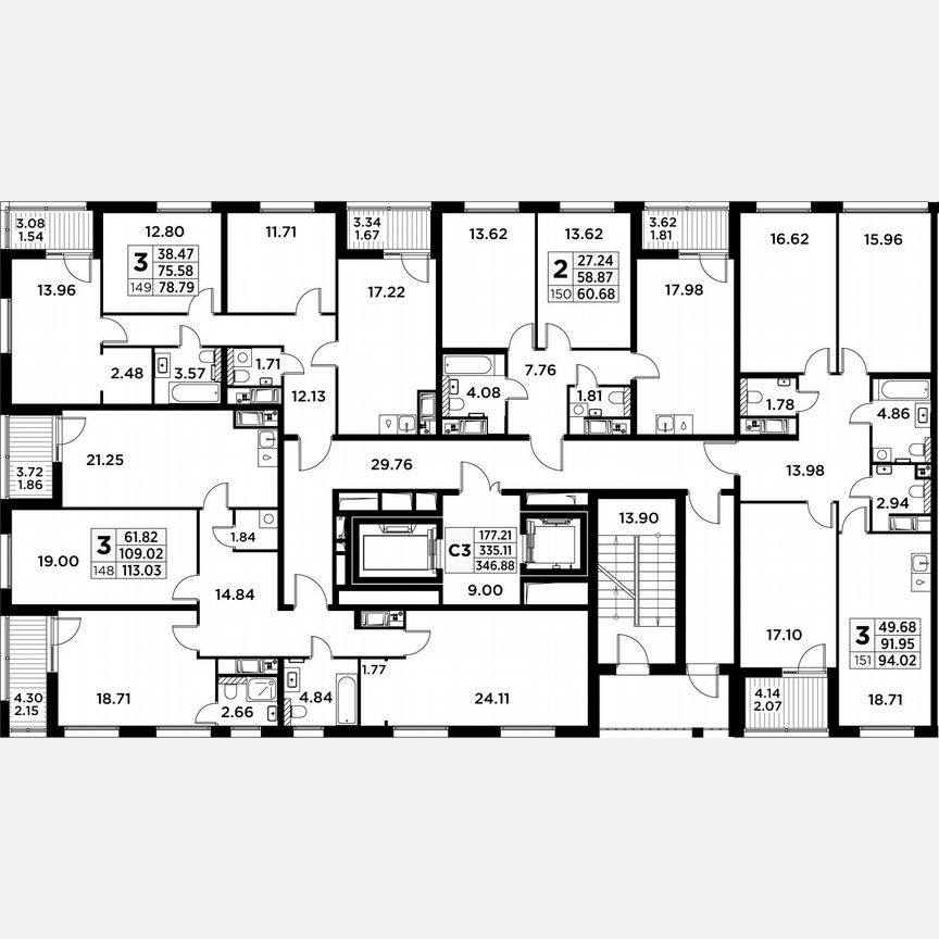 3-к. квартира, 114,3 м², 12/14 эт.