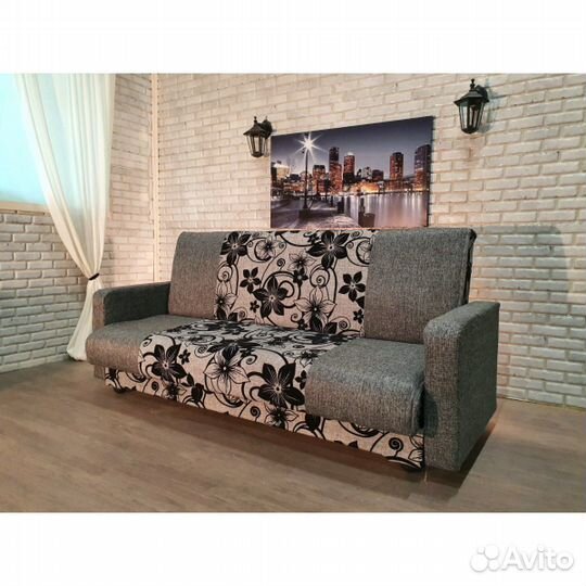 Диван-книжка Мешковина - серый со вставкой лилии, ППУ