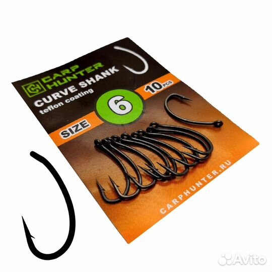 Крючки Carp Hunter карповые Curve Shanke №6 teflon