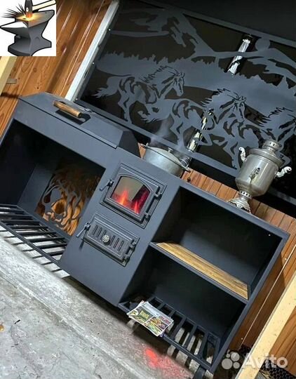 Мангал с печью и барбекю 4в1