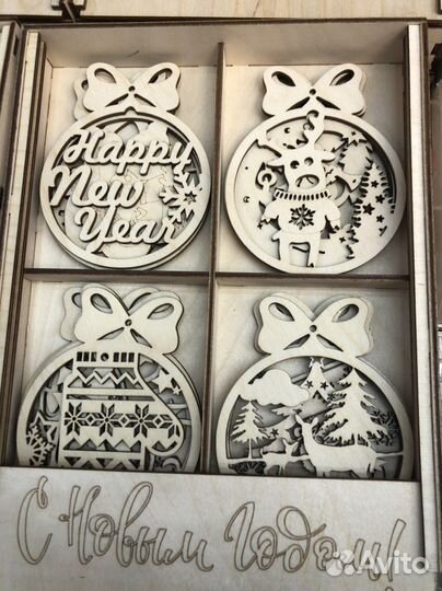 Большие наборы елочных деревянных игрушек