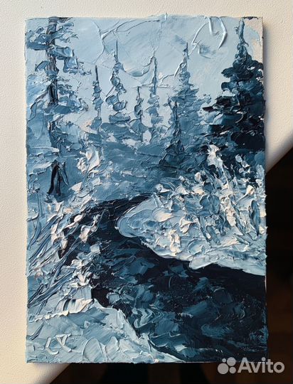 Картина маслом зимний пейзаж горная река