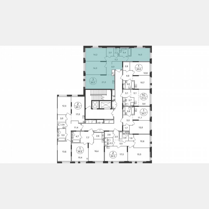 3-к. квартира, 86 м², 2/19 эт.