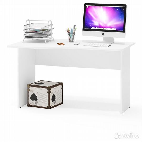 Стол письменный Мебельный Двор мд 1.04 цвет белый шагрень, шхгхв 130х75х74 см