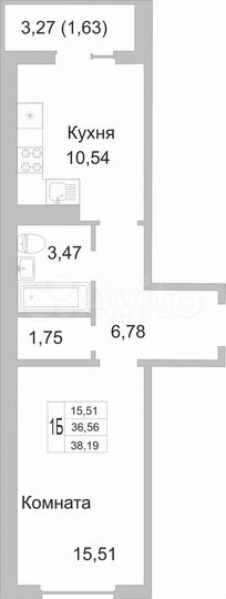 1-к. квартира, 38,2 м², 8/9 эт.